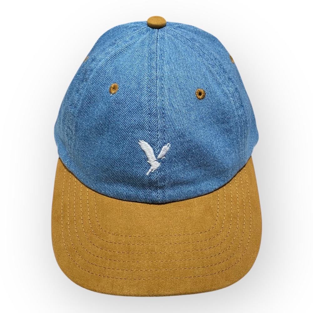 American Eagle Denim Baseball Cap White Eagle Logo Khaki Bill NWT